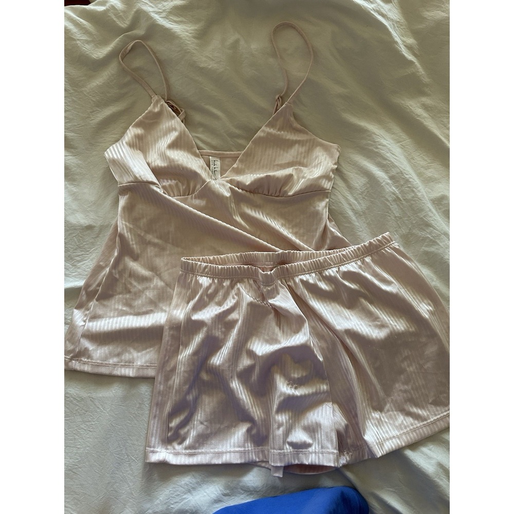 Nicole Miller Women's 3pc Pajamas Set Pink Satin Stripe Robe Cami Shorts Sleep